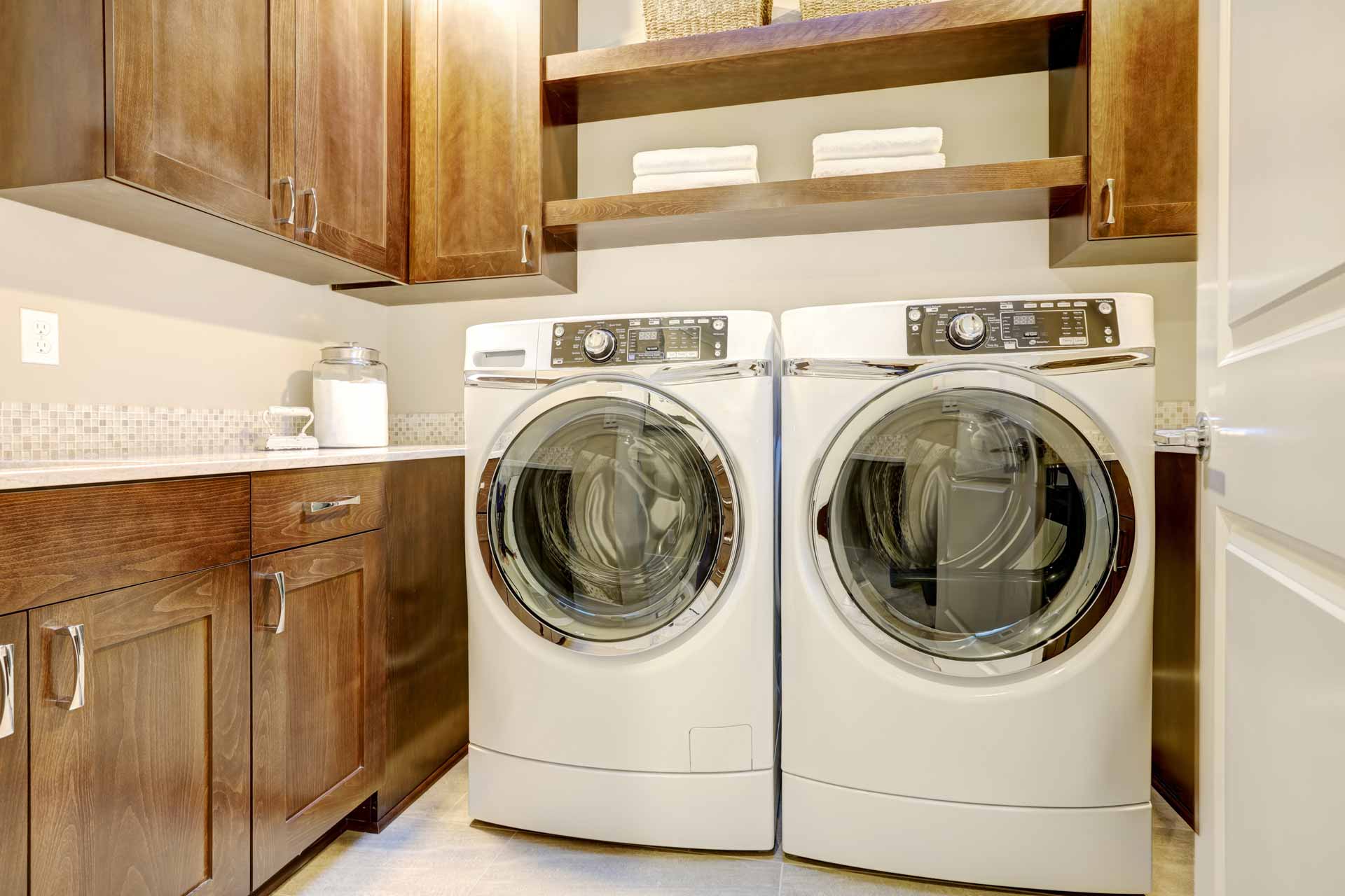 Washer/dryer matching set in clean laundry room